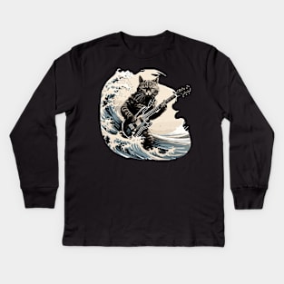 Cat guitar Kanagawa Wave Kids Long Sleeve T-Shirt